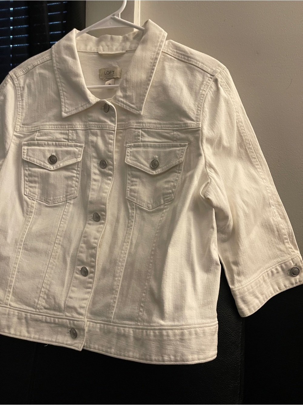 LOFT Women’s 3/4 Sleeve White Denim Trucker Jacket Size XL NWOT - Picture 4 of 14